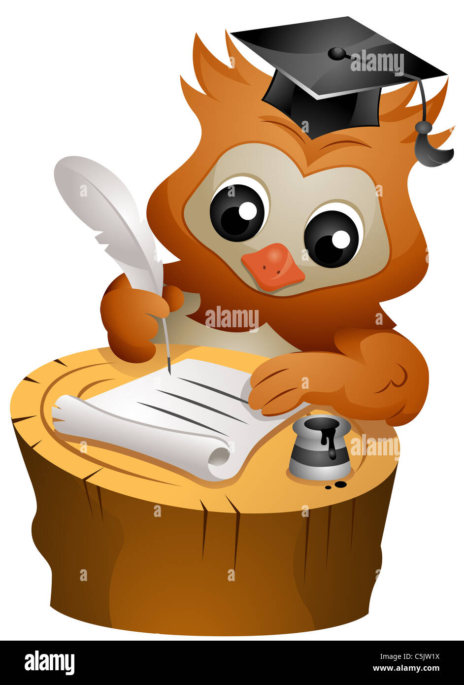 An Owl Writing Something with a Quill Stock Photo Alamy