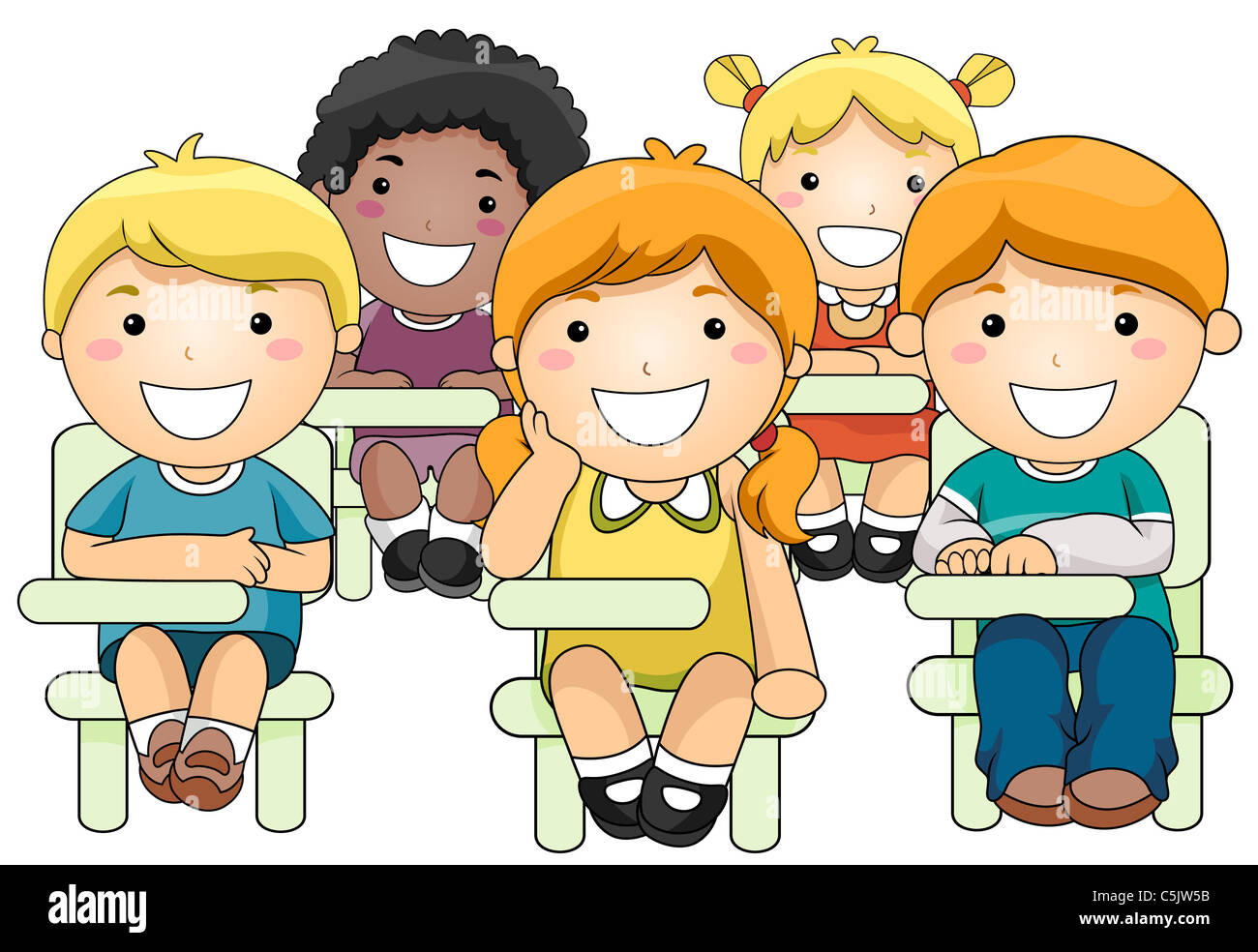 Illustration of a Small Group of Children Inside a Classroom Stock Photo
