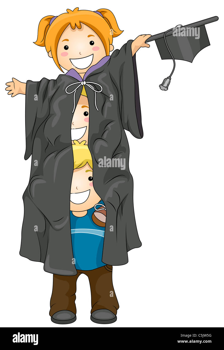 Illustration Featuring Kids Piled One on Top of the Other and Hiding Behind a Toga Stock Photo