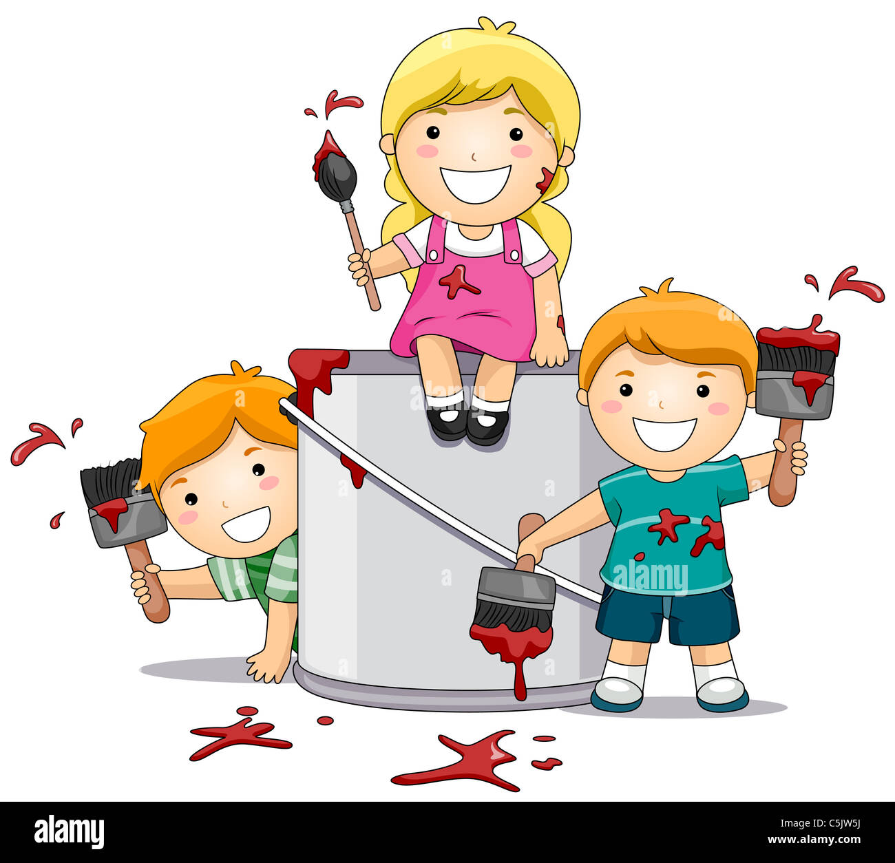 Illustration Featuring Kids Playing with Paint Stock Photo - Alamy