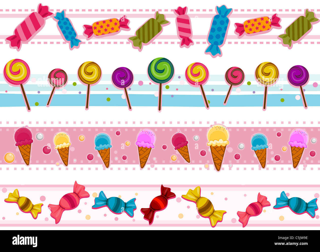 Four Border Designs of Candies and other Sweets Stock Photo Alamy