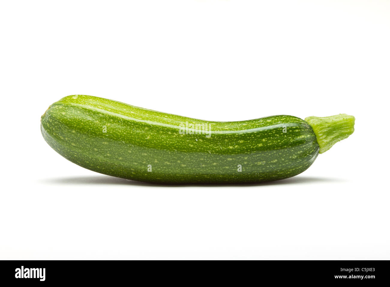 Single Courgette or zucchini from low perspective isolated on white. Stock Photo