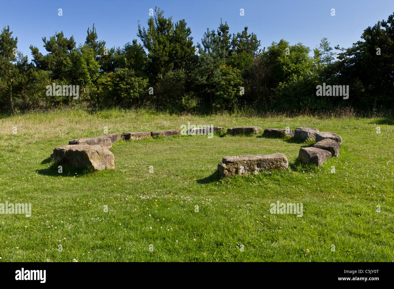 Stone circle at Druridge Bay visitor centre, Northumberland. Stock Photo