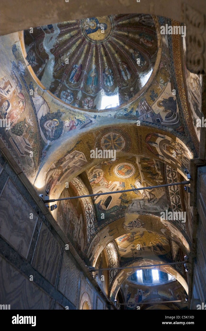 Ceiling of the second narthex with Byzantine mosaics, Chora Museum, Istanbul, Turkey Stock Photo