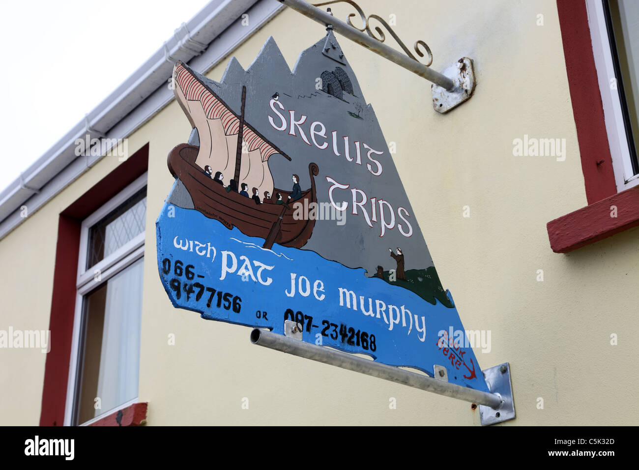 Skellig trips sign, Portmagee, Co Kerry, Ireland Stock Photo