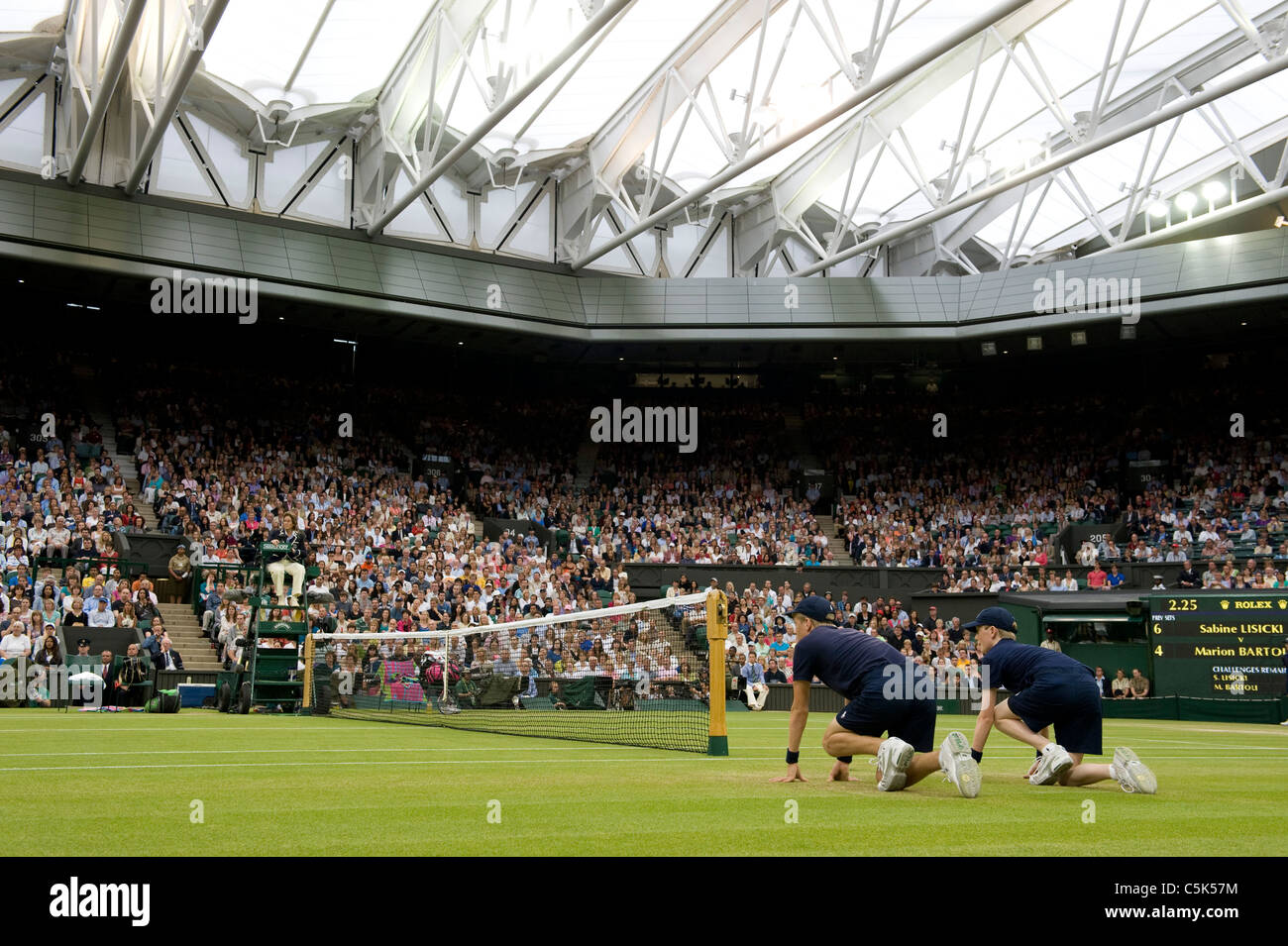 Centre court with the roof closed during the 2011 Wimbledon Tennis Championships Stock Photo