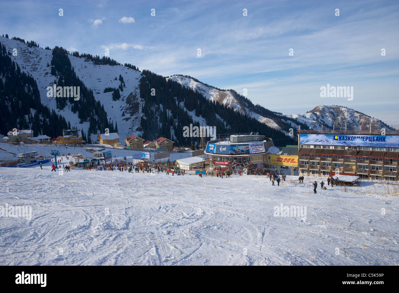 Snowy ski resort of Chimbulak, Kazakhstan Stock Photo