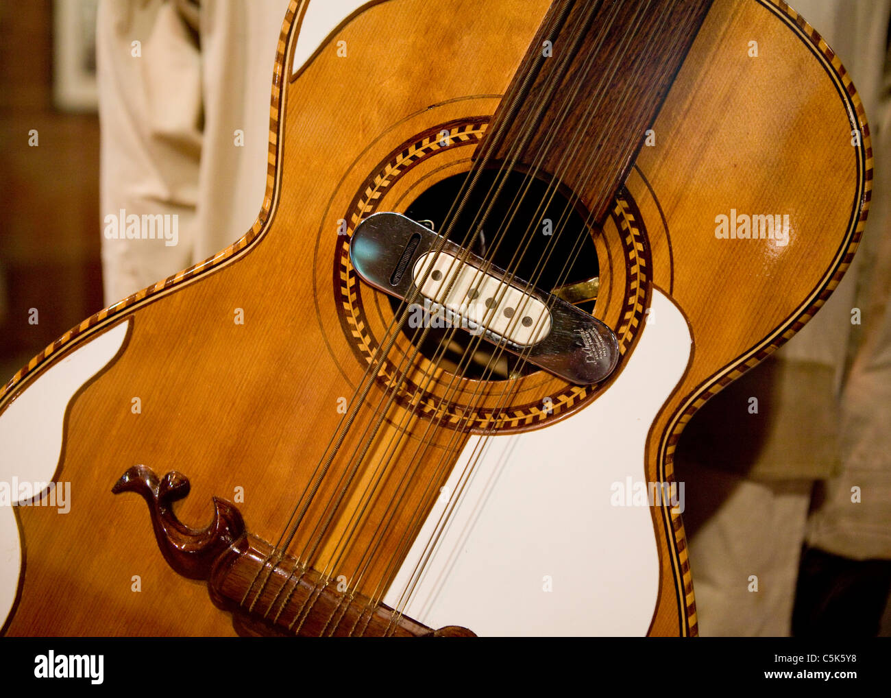 Antique classical 12-string guitar closeup detail Stock Photo