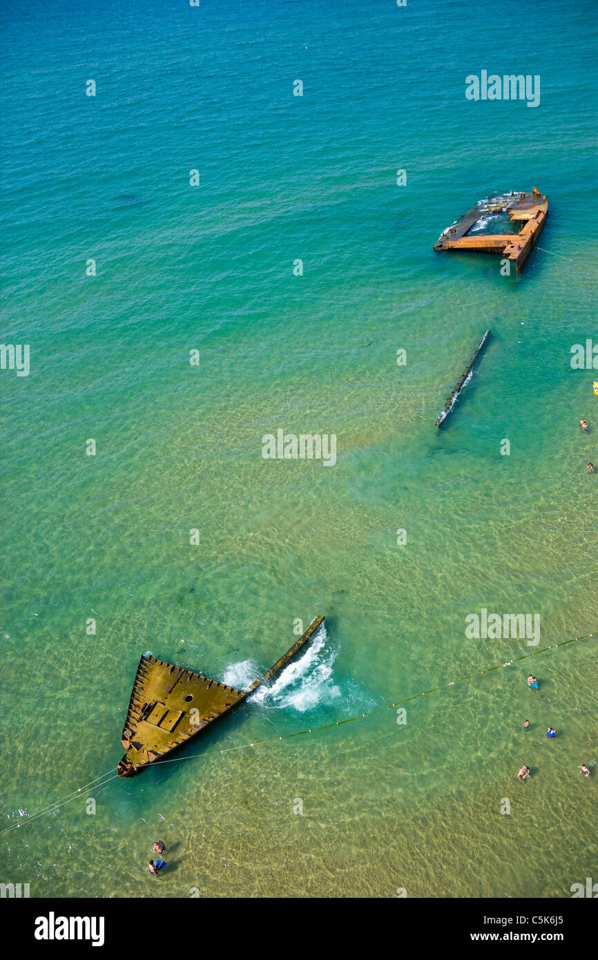 Sunken ship, aerial, Kilyos, Black Sea coast of Istanbul, Turkey Stock Photo