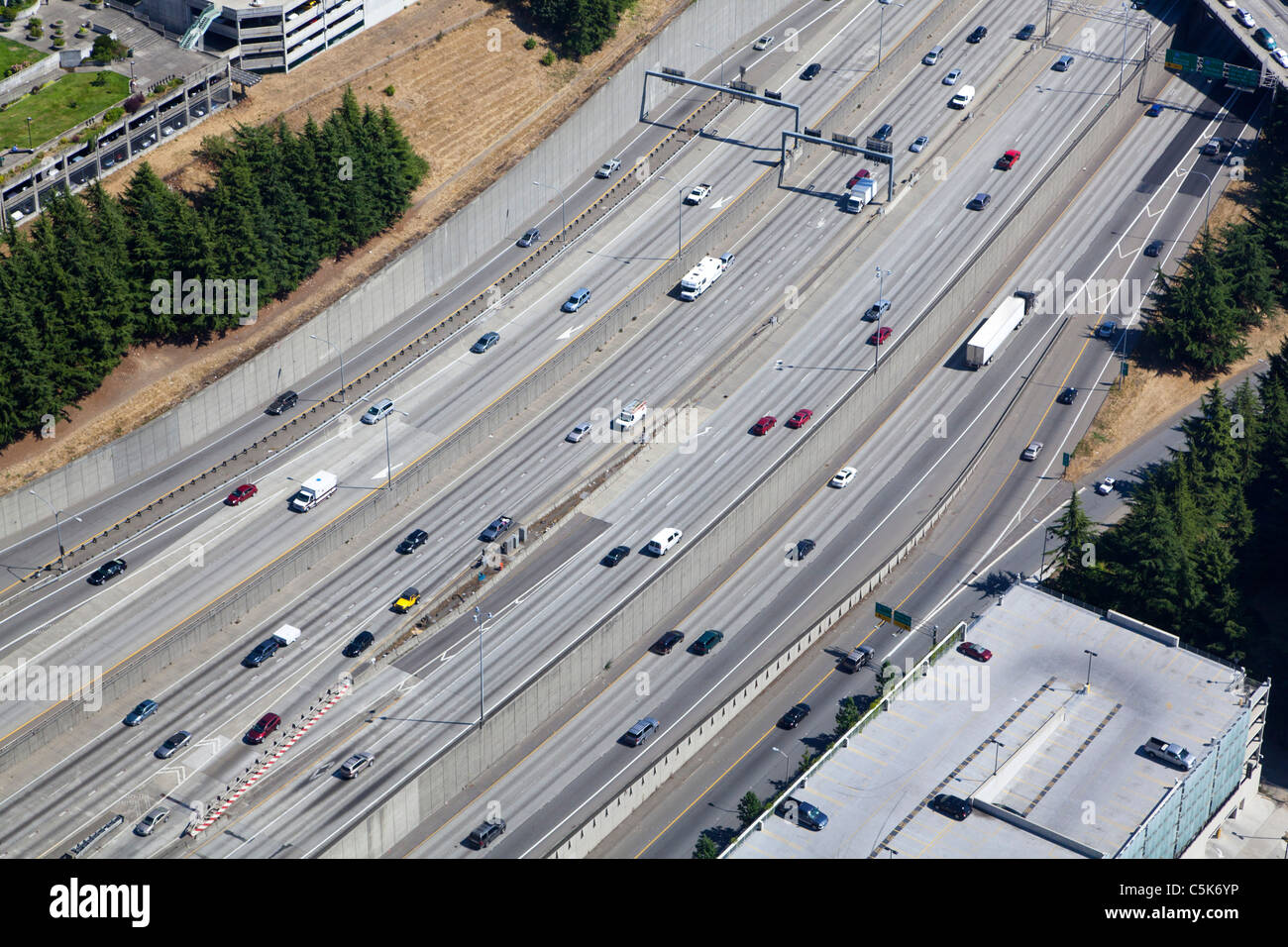 I5 freeway through Seattle USA from Bank of America Tower Stock Photo