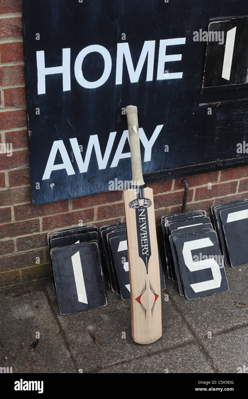Newbery cricket bat and scoreboard. Stock Photo