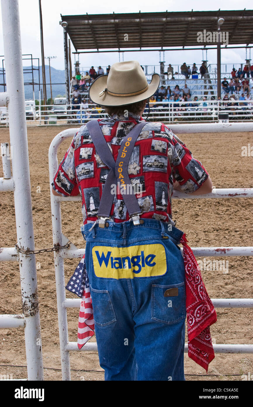 Rodeo clown takes a break between the action. Stock Photo