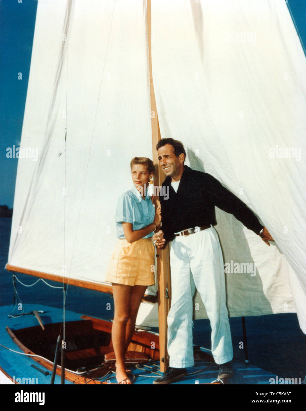 Humphrey Bogart and Lauren Bacall during their honeymoon in Newport, 1945 Stock Photo