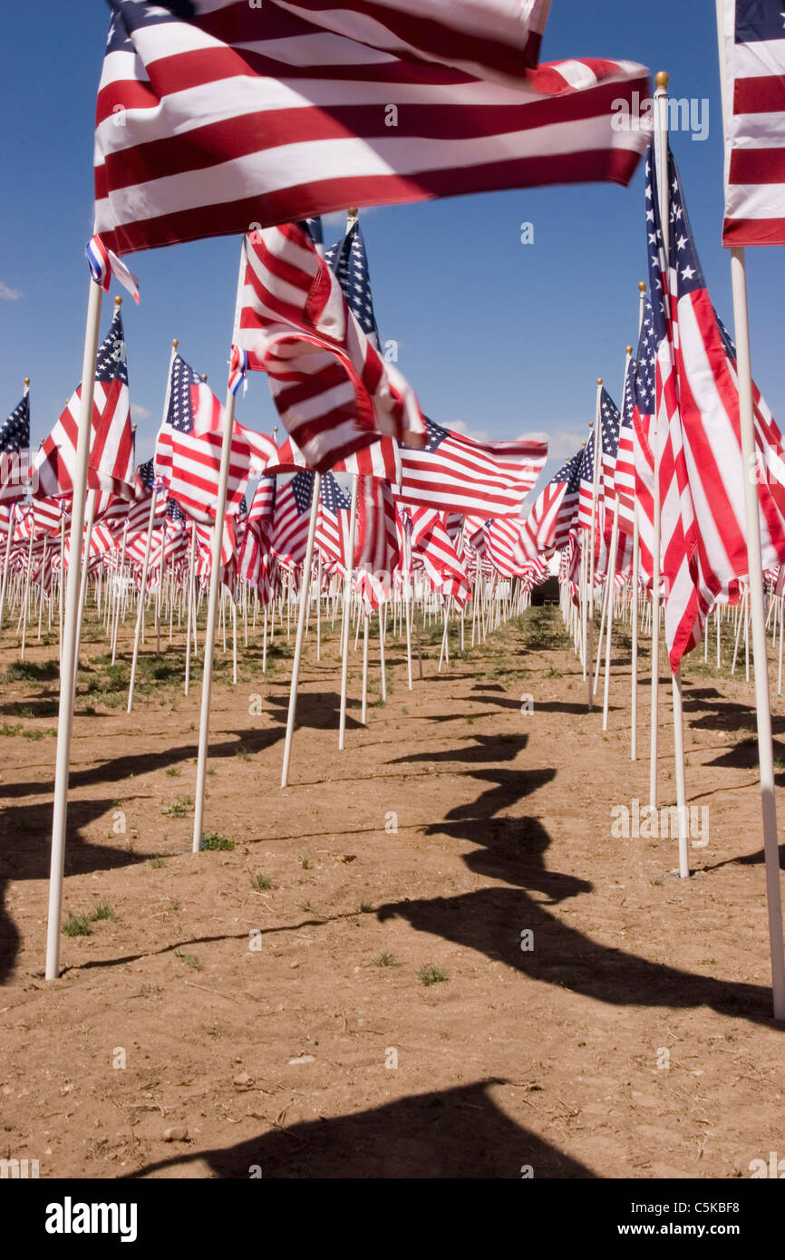 Vertical of Memorial Day Field of Flags, Questa, New Mexico Stock Photo