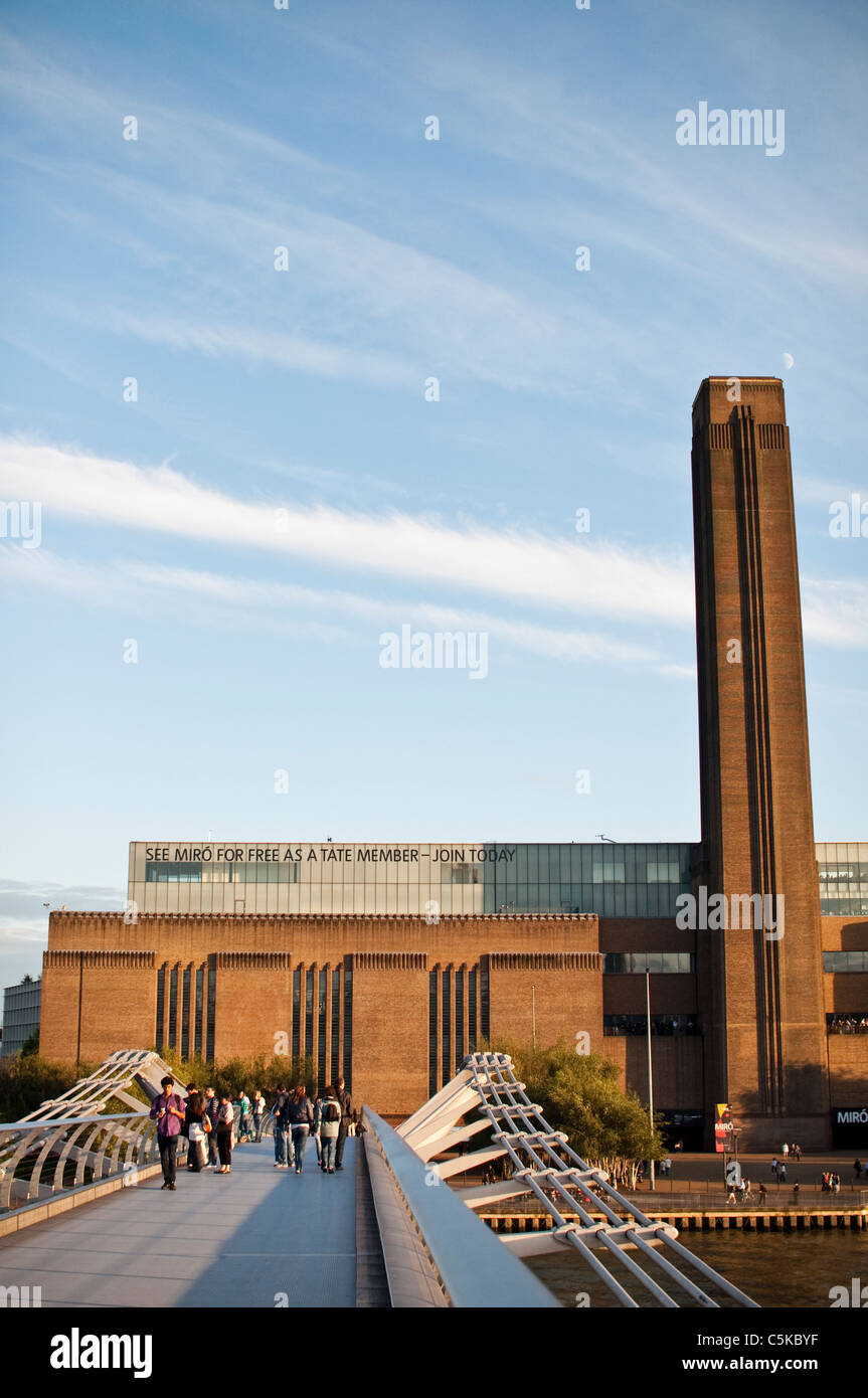 View of the Tate Modern from the Millennium Bridge in London. Stock Photo