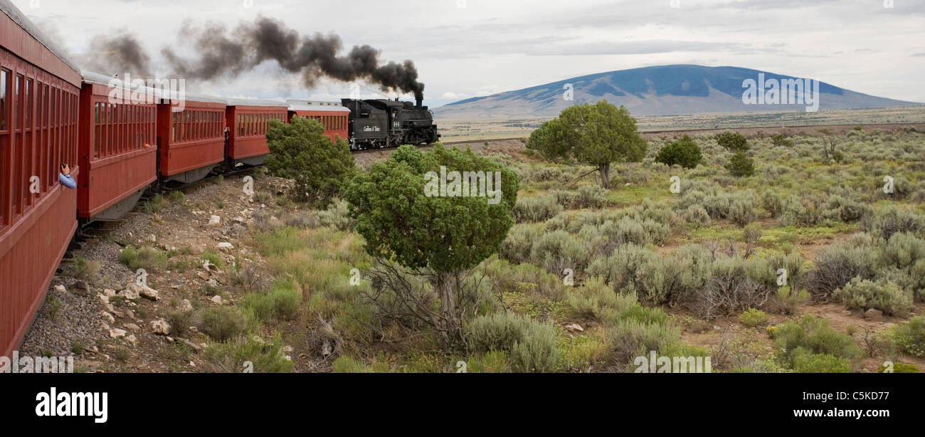 Cumbres and Toltec train makes trip across Northern New Mexico. Stock Photo