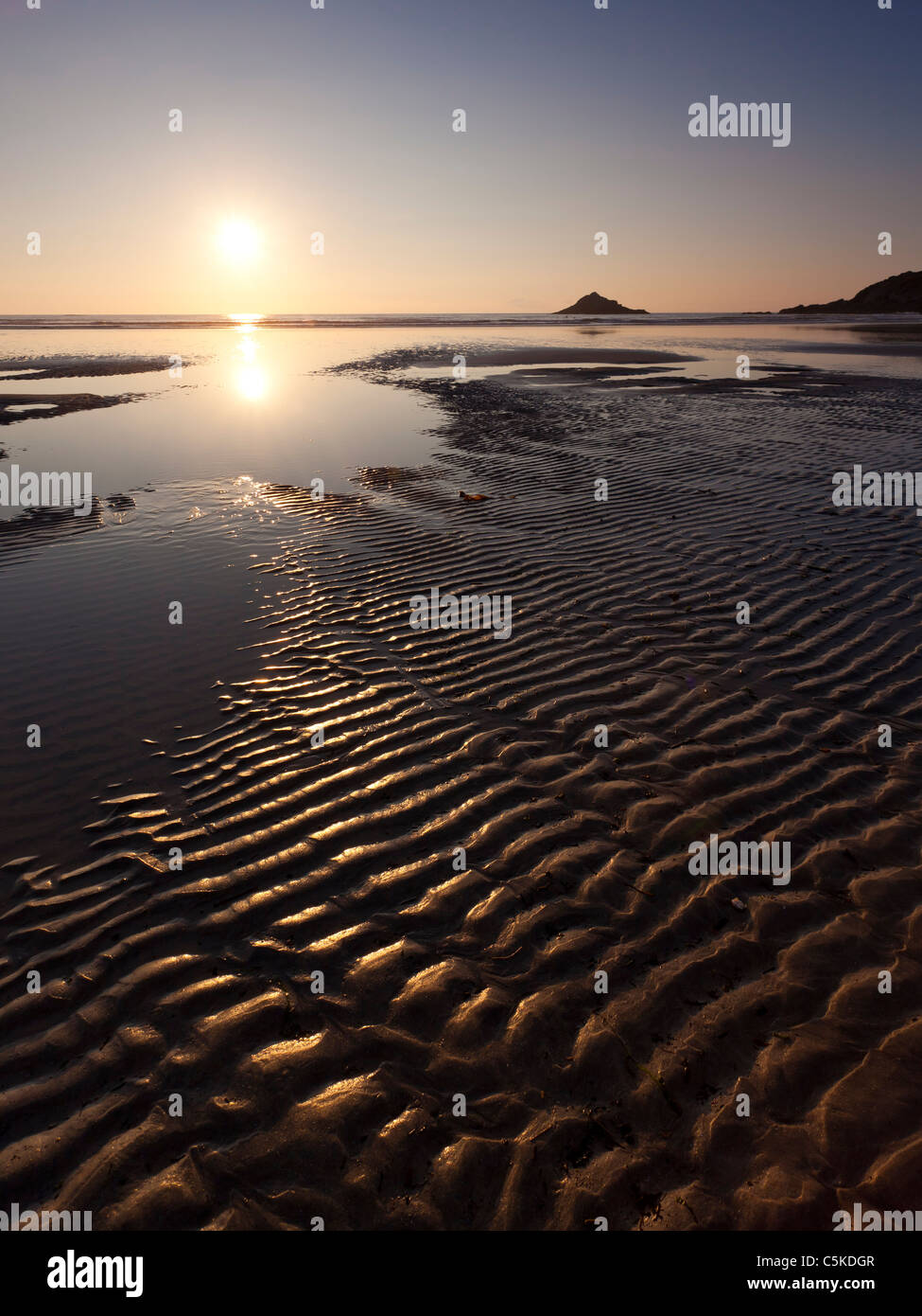 Sunset on Crantock Beach Cornwall England UK Stock Photo