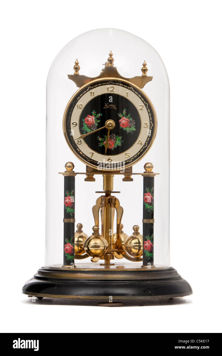 Vintage German Koma 400-day anniversary torsion glass dome clock Stock Photo