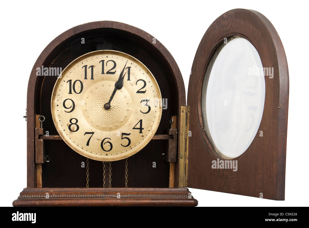 Top part of antique German grandfather longcase clock Stock Photo