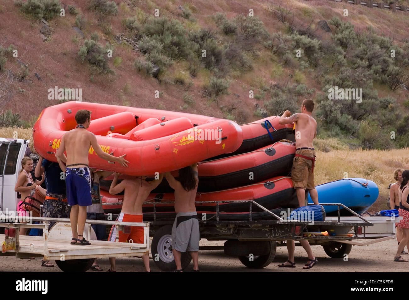 Unloading rafts for river trip down Rio Grande Stock Photo - Alamy