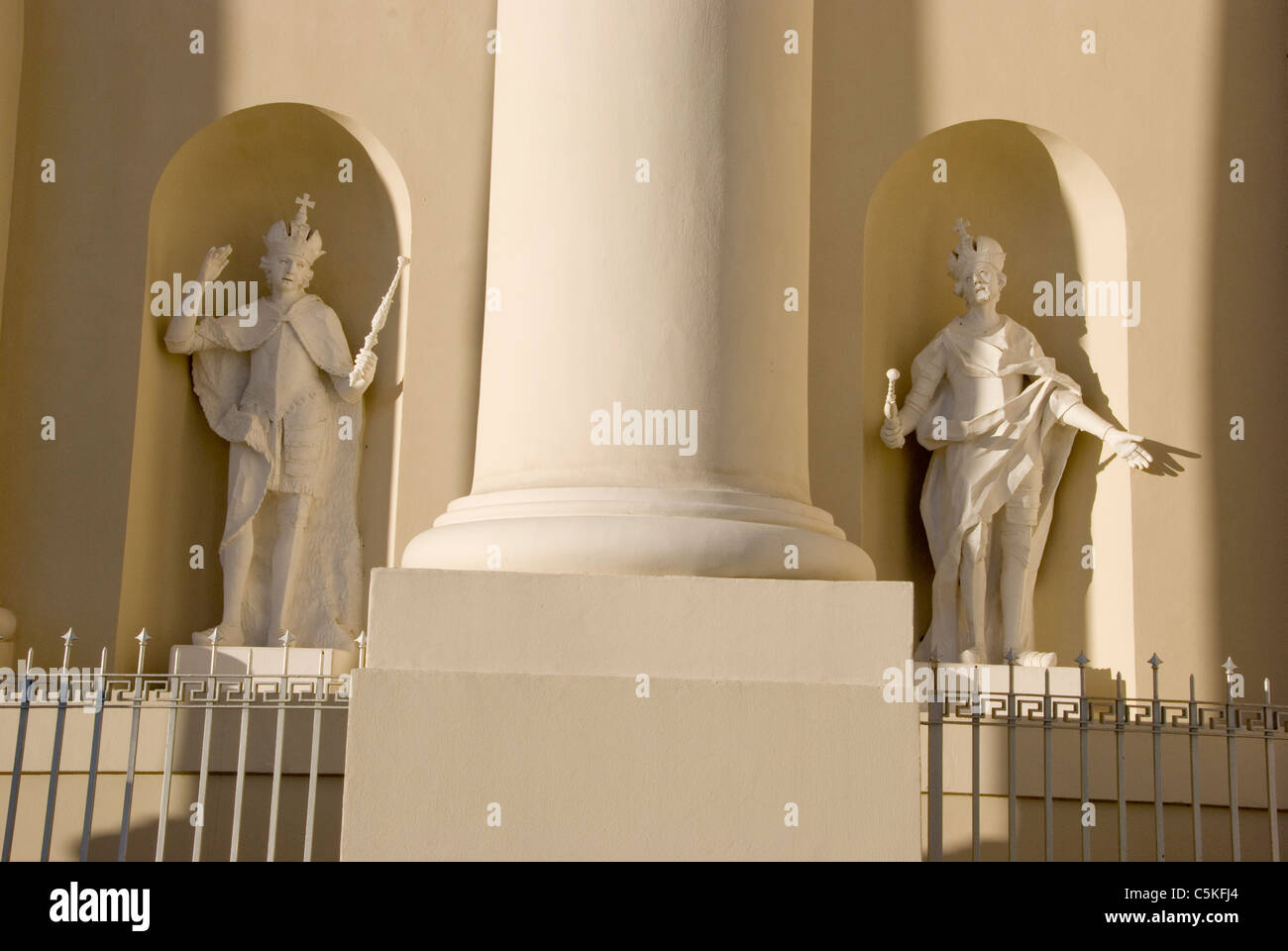 Statues of saints in the cathedral wall arks. Religous view. Stock Photo