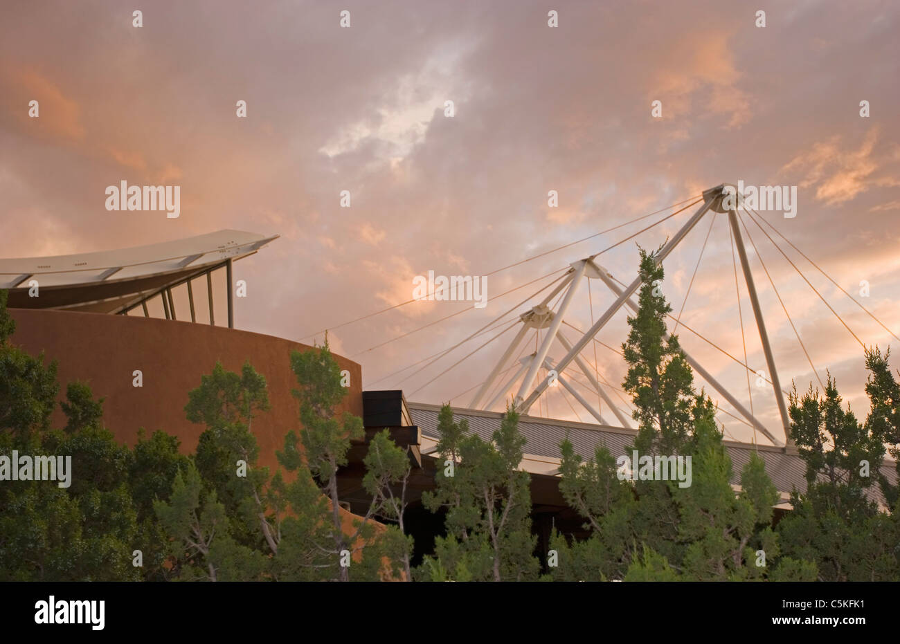 Close-up of Santa Fe Opera house at sunset Stock Photo