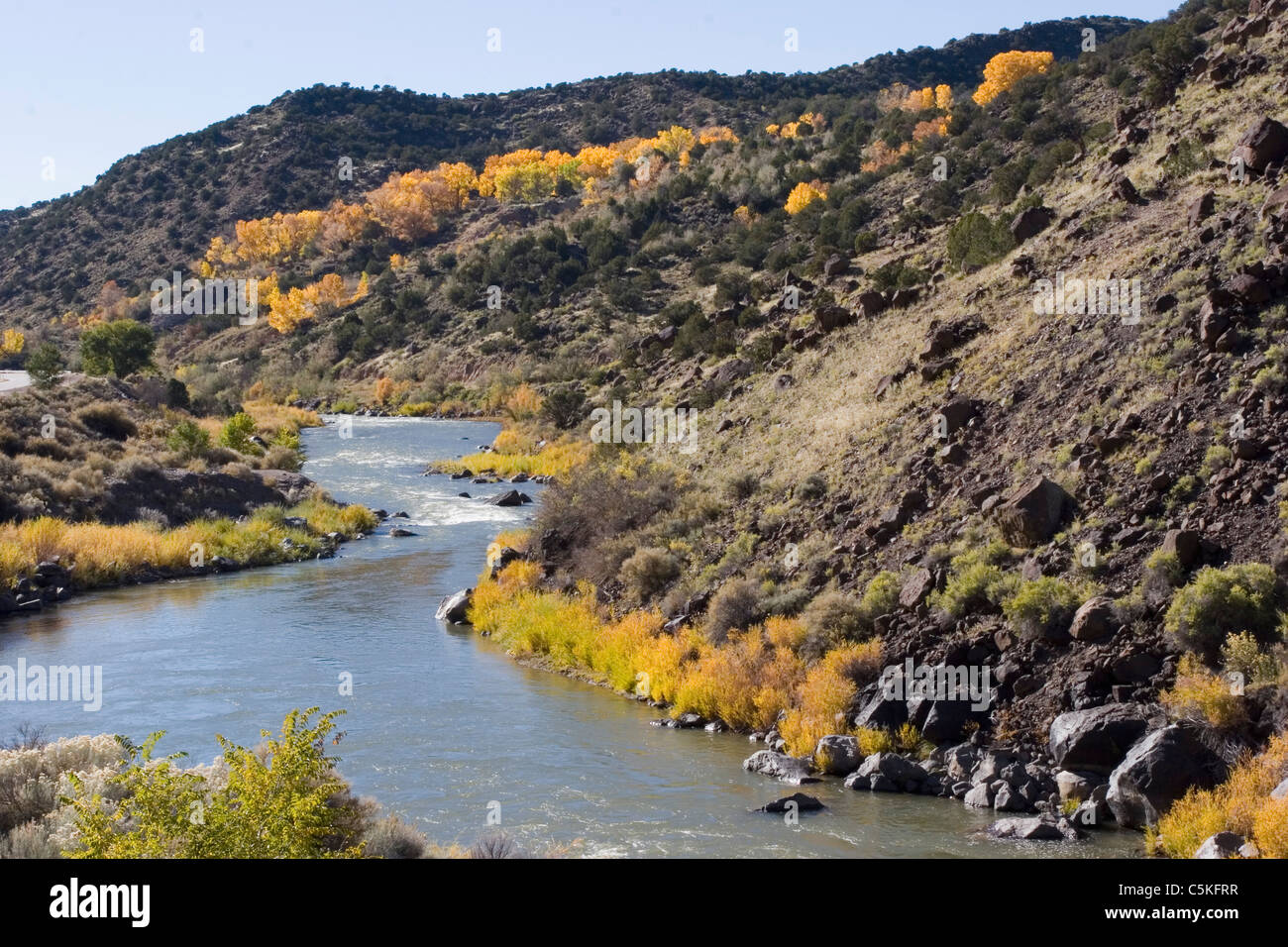 Placid Rio Grande in autumn Stock Photo