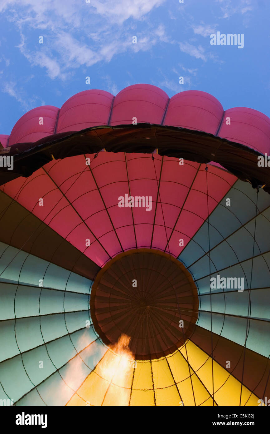 Vertical of hot air balloon being inflated Stock Photo