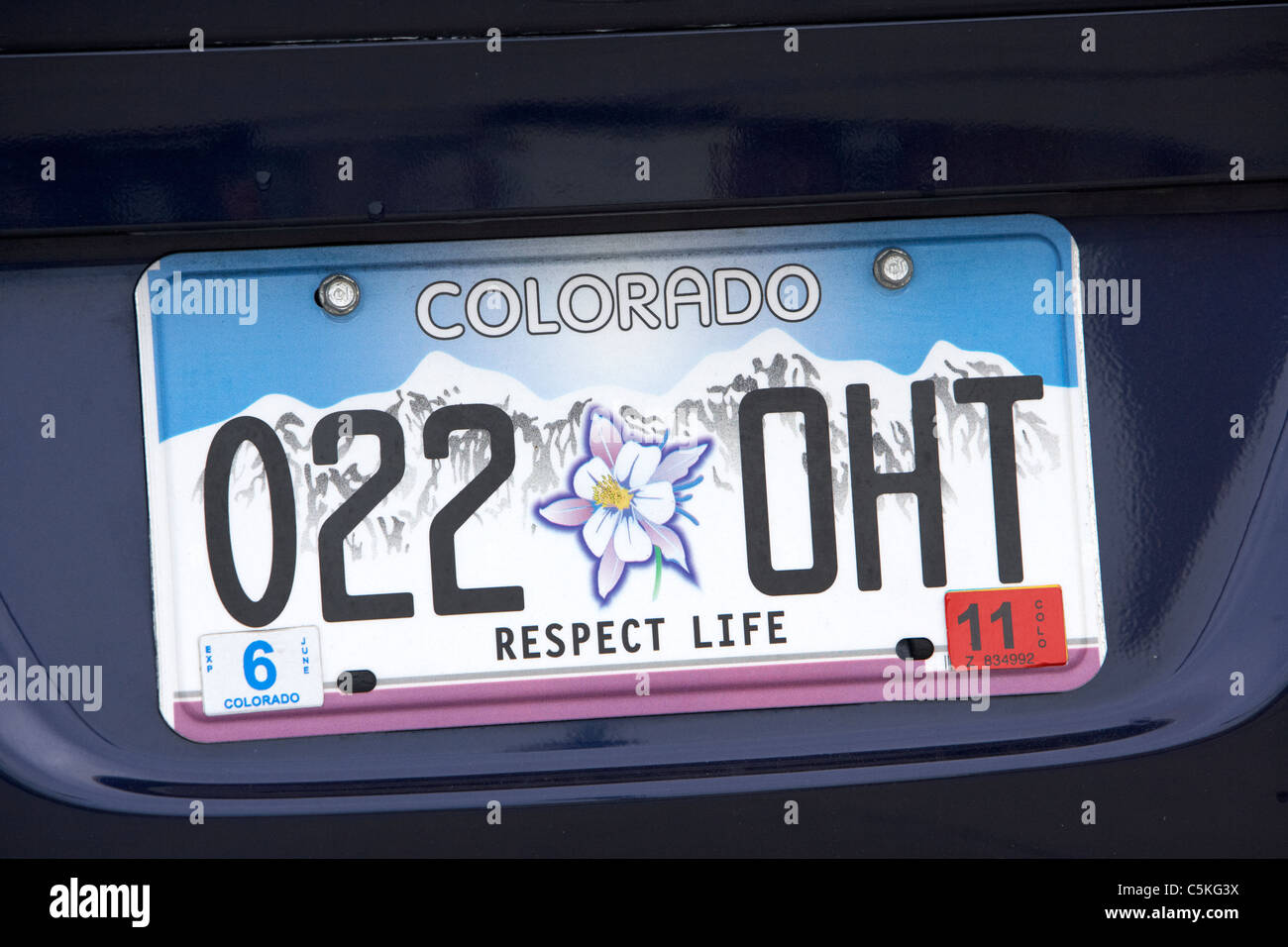 plaque immatriculation Colorado Usa license plate Respect Life tag sticker 2020 