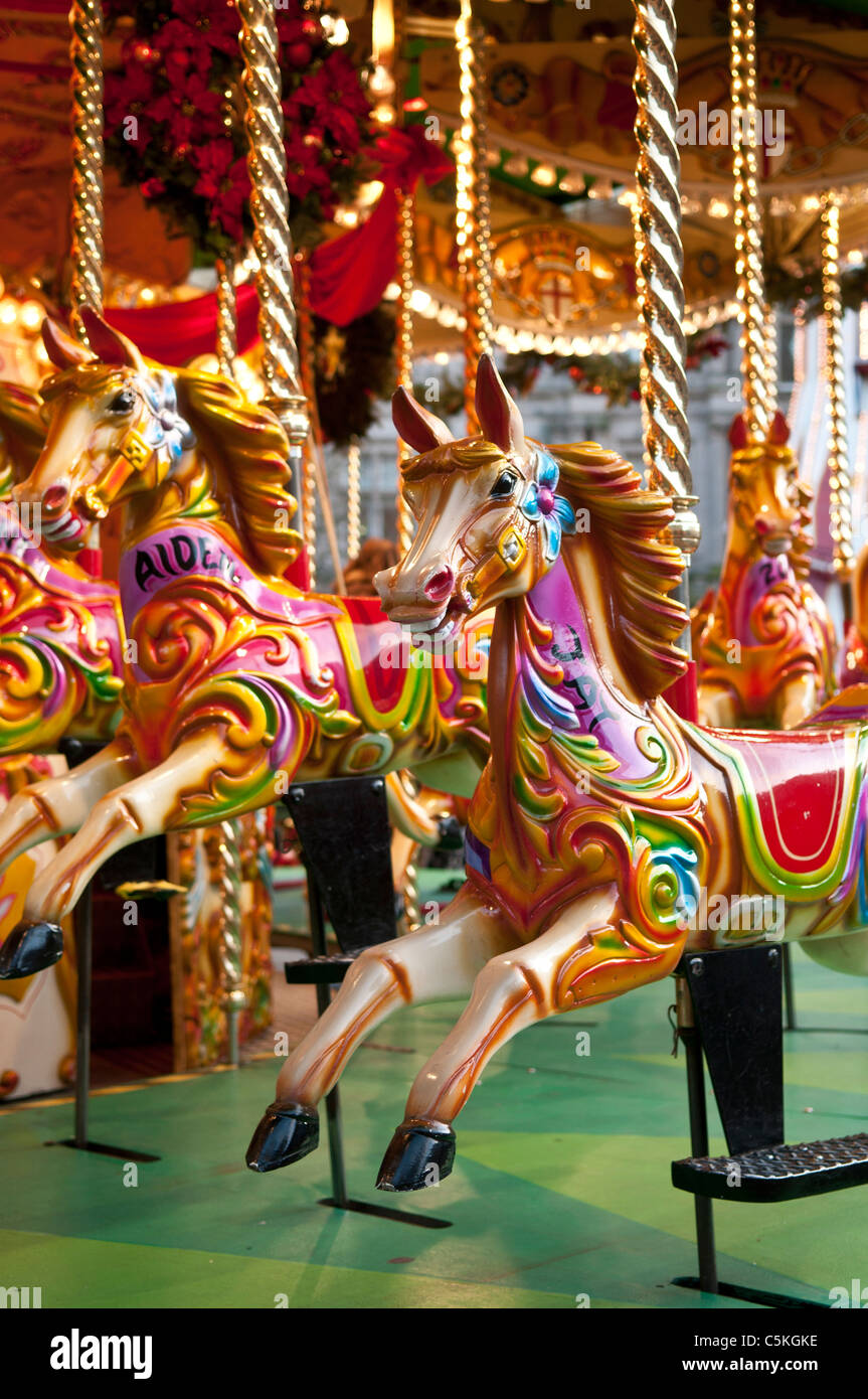 Carousel horses at Christmas fair Birmingham Stock Photo Alamy