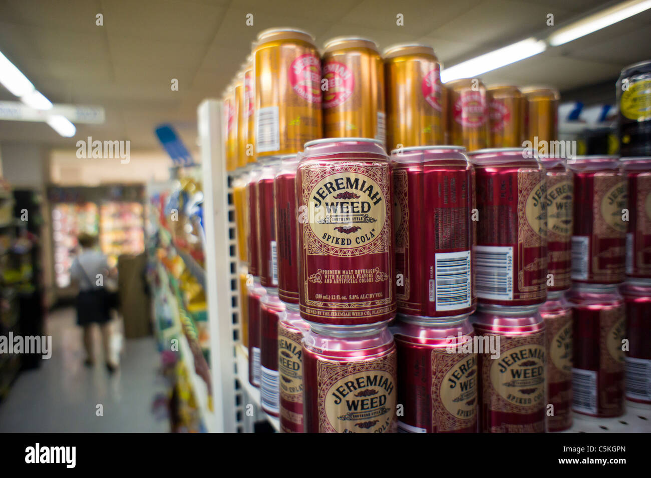 Six-packs of Jeremiah Weed brand malt beverages are seen on a grocery store shelf in New York Stock Photo