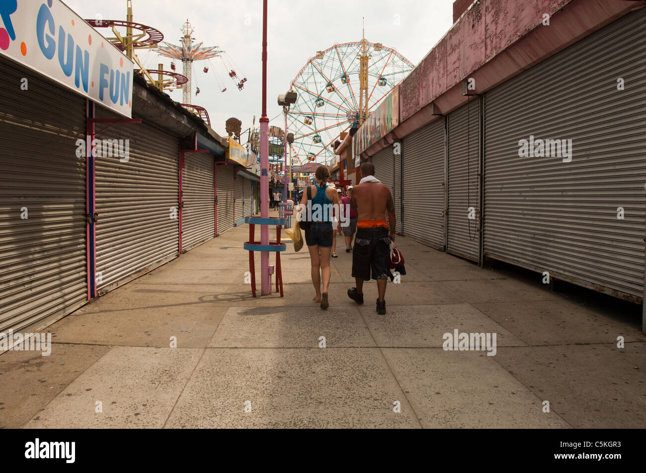 Closed arcade businesses on Jones Walk in Coney Island in Brooklyn in