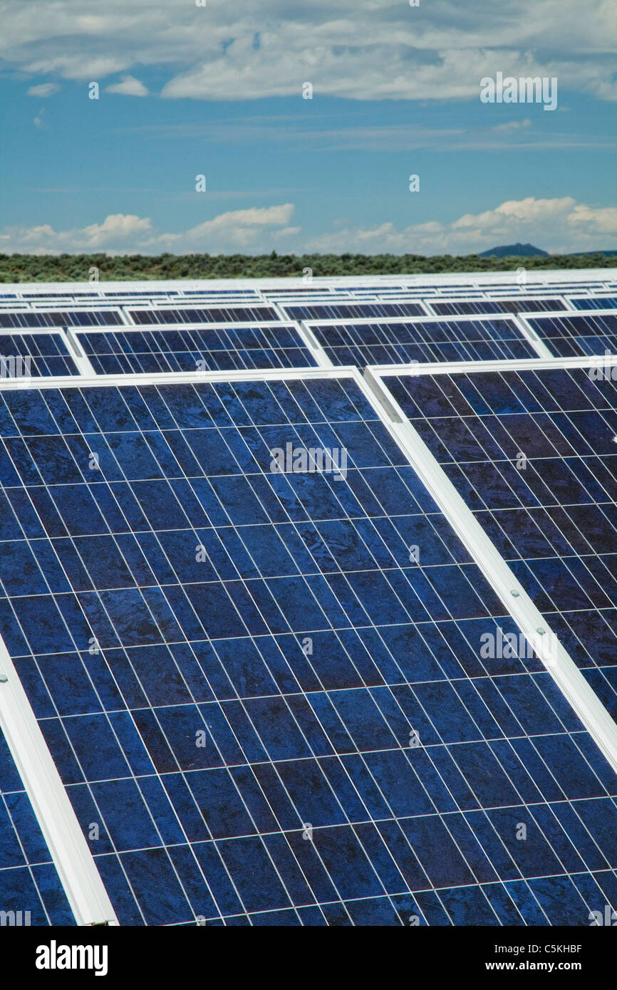 Solar panels providing energy for college campus. Stock Photo