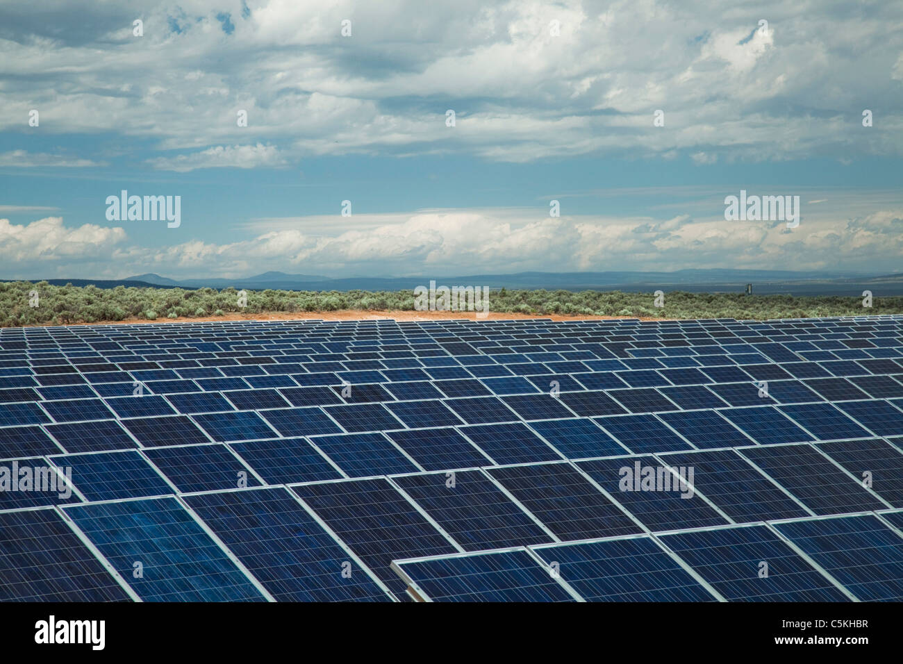 Solar panels providing energy for college campus. Stock Photo