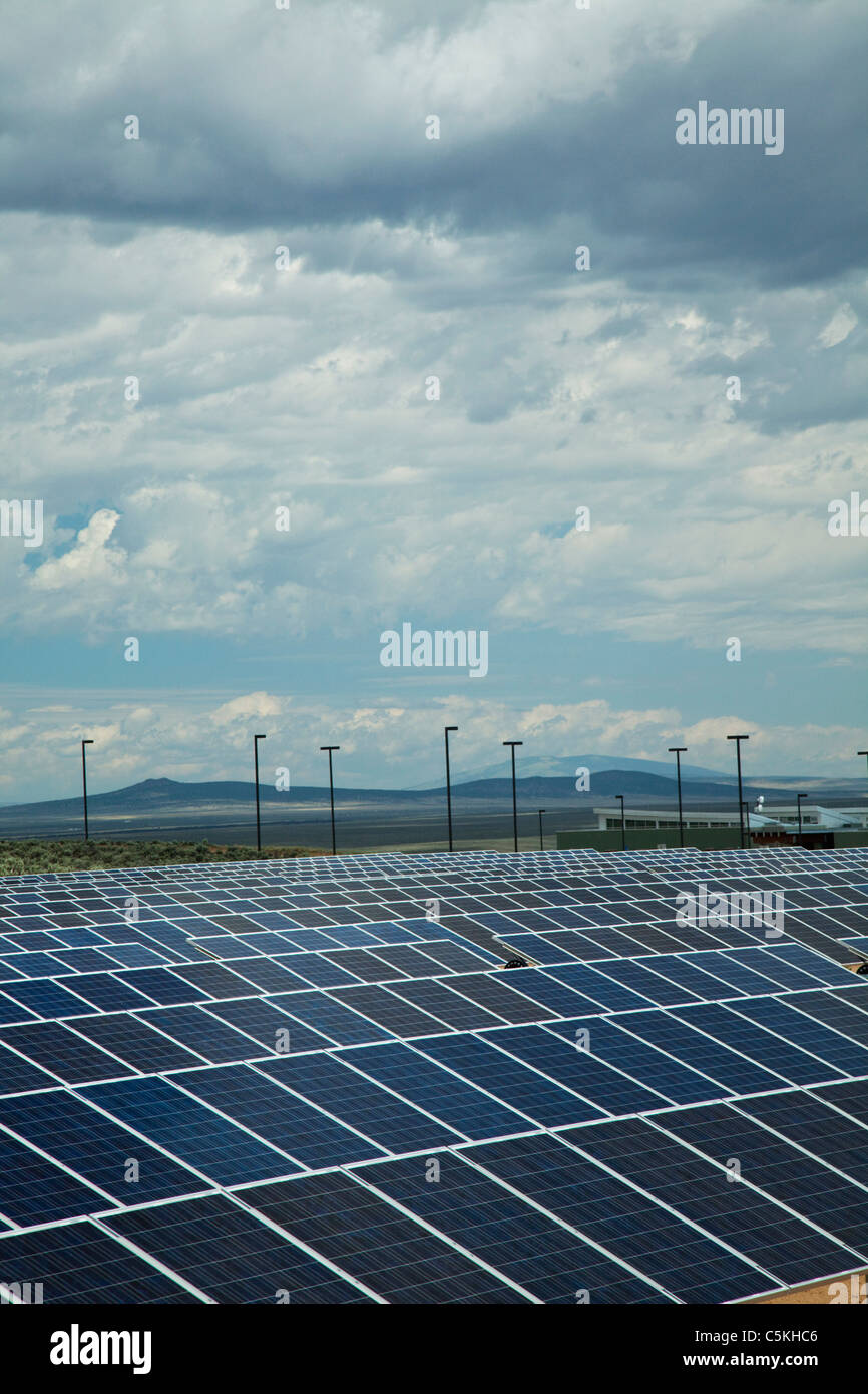 Solar panels providing energy for college campus. Stock Photo
