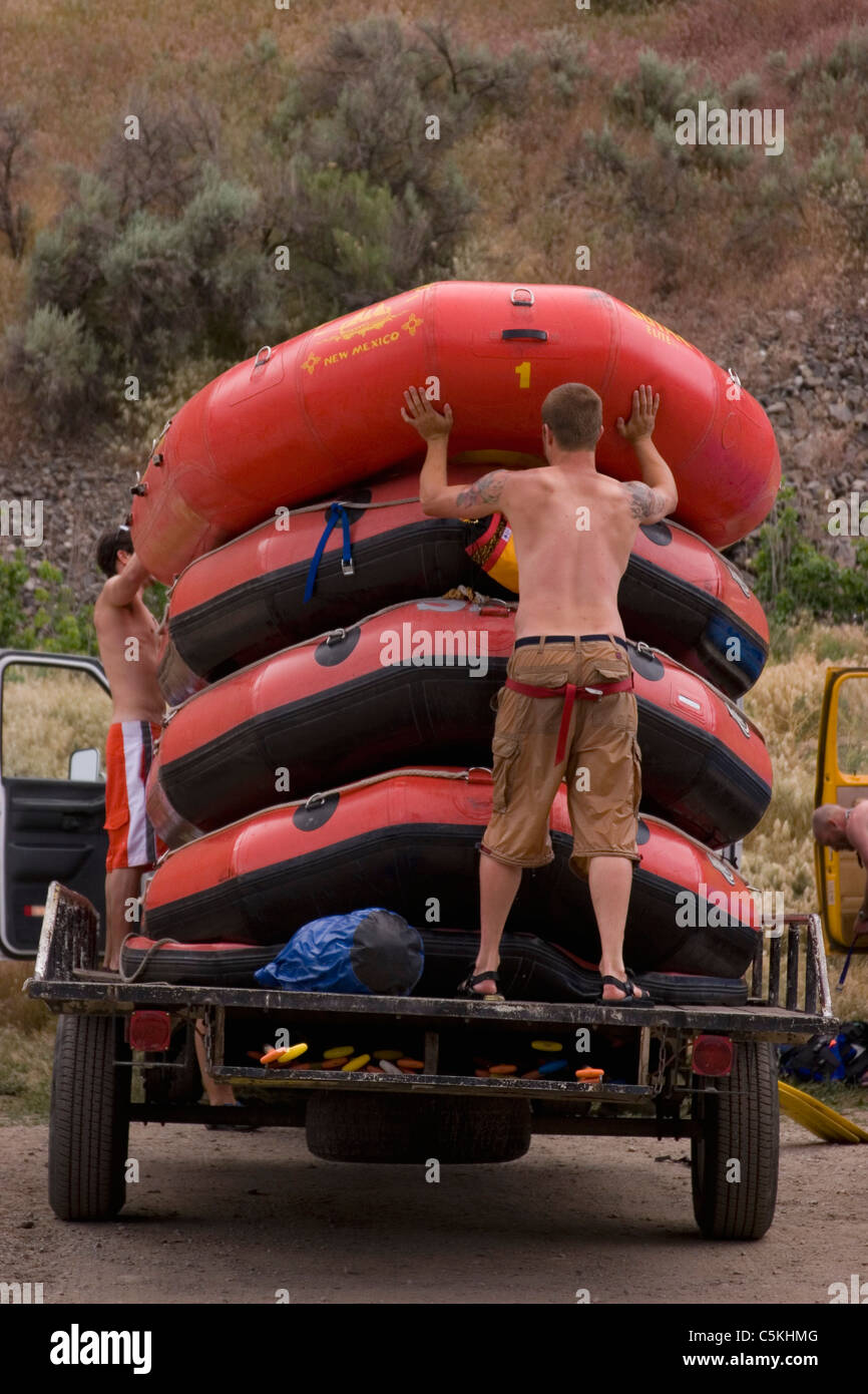 Vertical Raft Vertical of rafters with rafts on trailer Stock Photo - Alamy