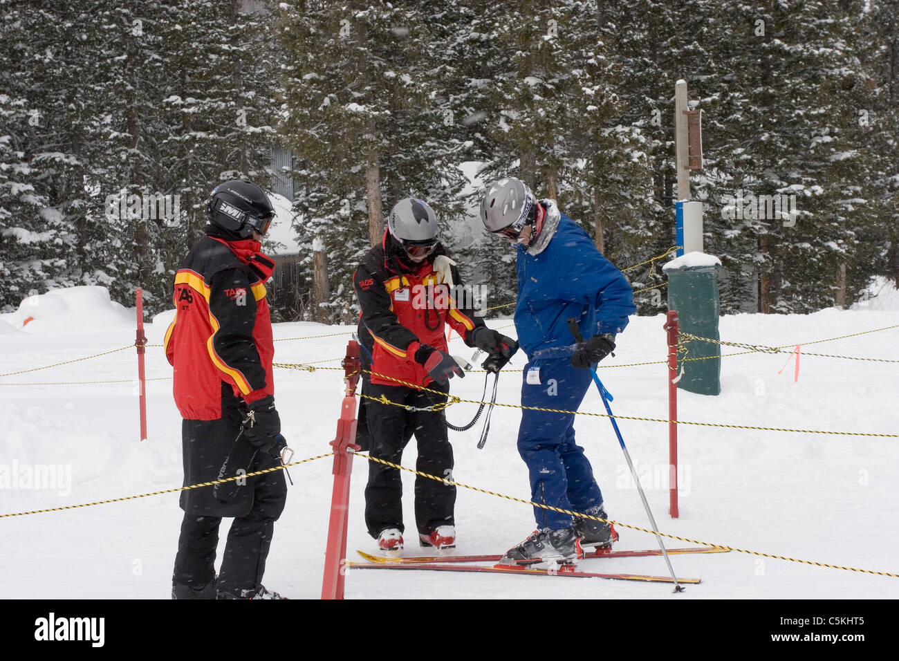 Lift ticket takers at Taos Ski Valley Stock Photo