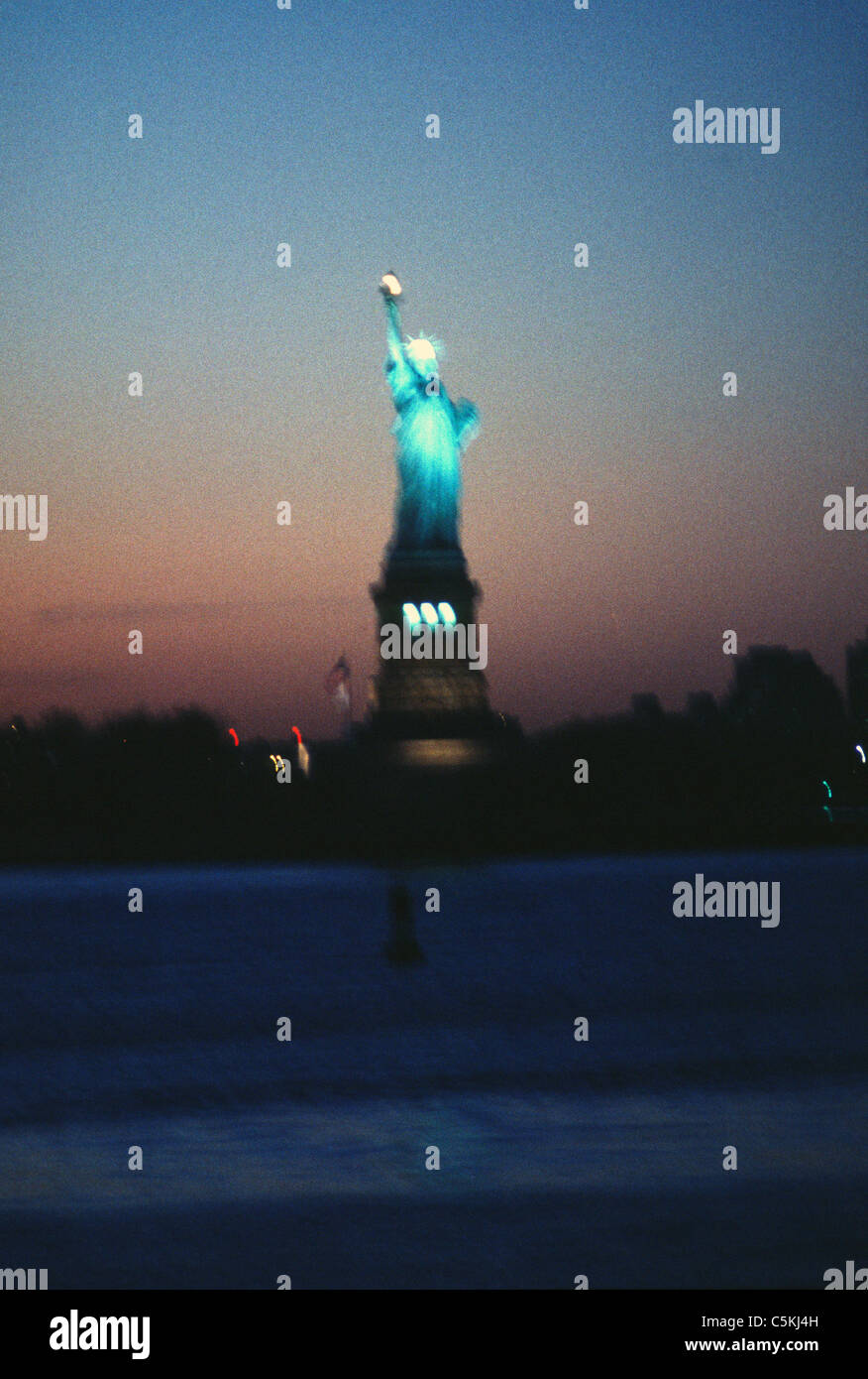 statue of liberty at night, NYC Stock Photo