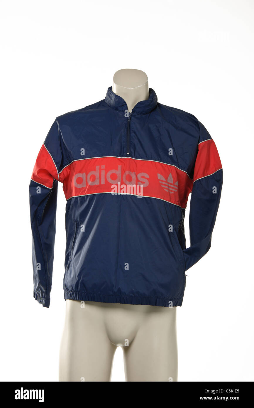 Adidas vintage rain jacket sportswear cagoule from the 1980's. Stock Photo