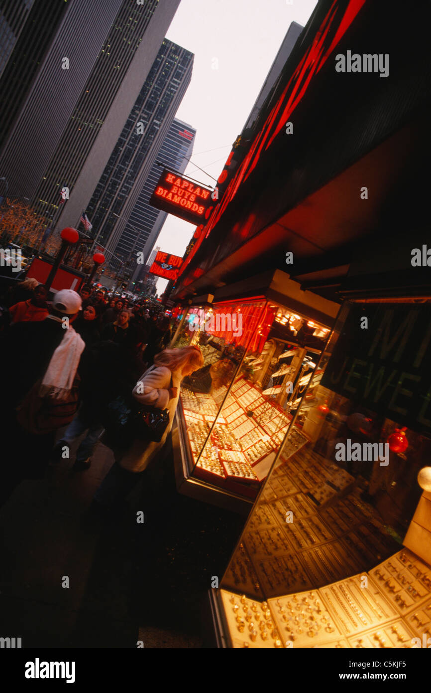 Jewelry window showcases on 6th Ave, NYC. Stock Photo