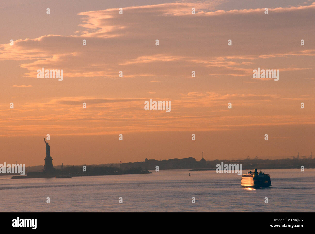 Staten Island Ferry and Statue of liberty, NY Harbor, NYC Stock Photo