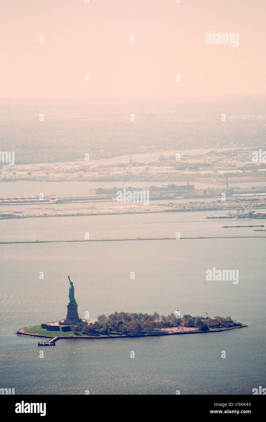 Statue of liberty from World Trade Tower, NYC Stock Photo