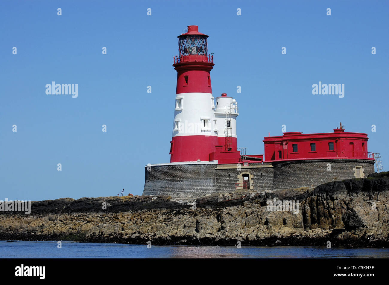 Longstone Lighthouse, Farne Islands famous for William and Grace Darlings rescue of survivors from paddle steamer Forfarshire. Stock Photo