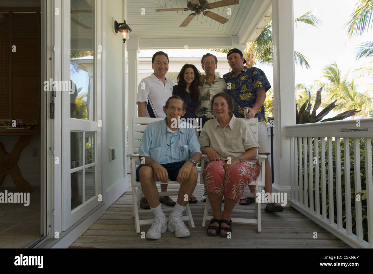 Uncle Vin, Mom, Frank, Katherine and myself in Key West, FL on porch Stock Photo