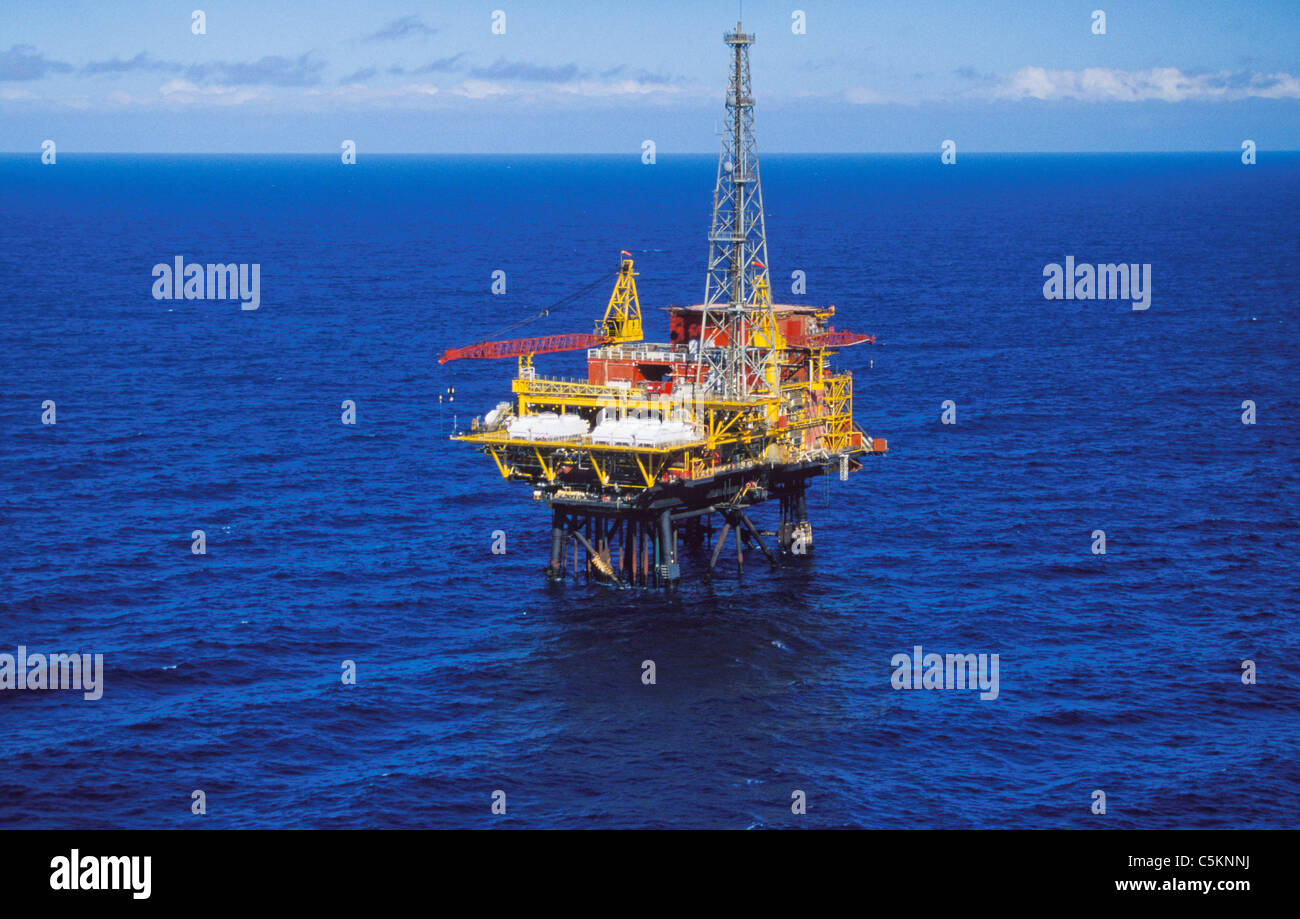 Aerial view of a natural gas drilling platform Maui A, in the sea off Taranaki, New Zealand
