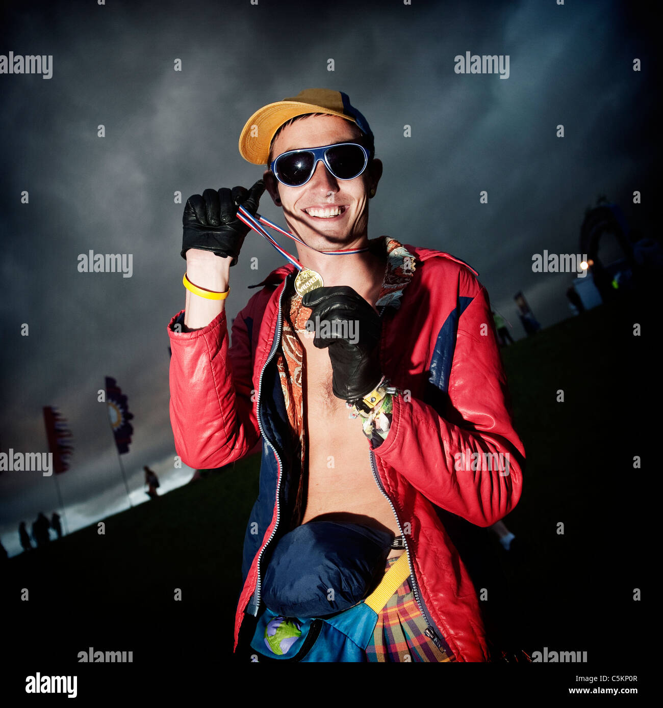 Music fan at festival. Stock Photo