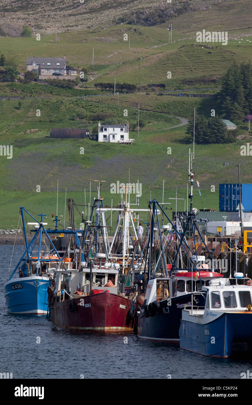 Fishing boats at the wharf, Idrigill, Uig, Loch Snizort, Isle of Skye, Scotland, UK Stock Photo