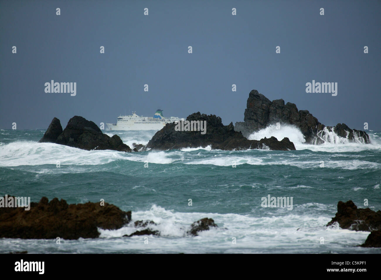 New Zealand, Wellington. Cook Strait car ferry sailing in rough seas