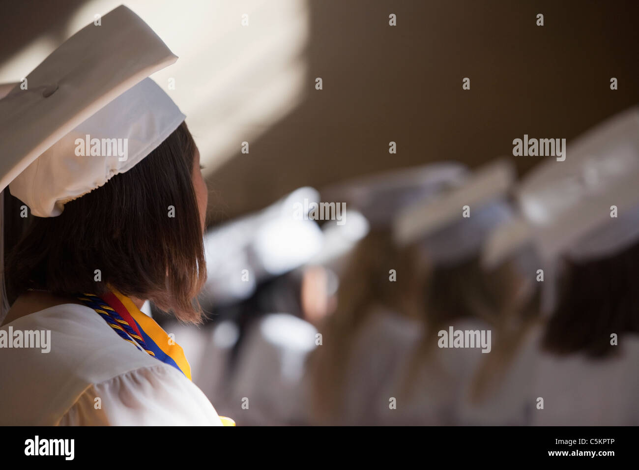 All girls high school graduation ceremony Stock Photo