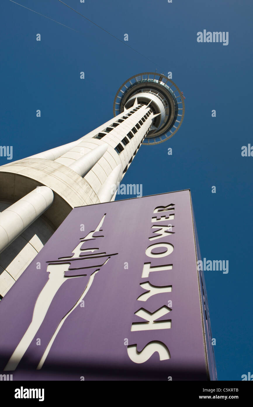 Skytower needle in downtown Auckland, New Zealand Stock Photo